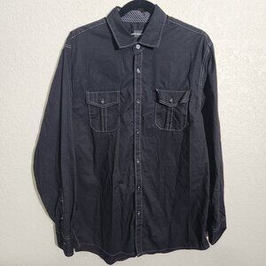 Michael Brandon Shirt Mens Rockabilly Black Button-Up Long Sleeve Large